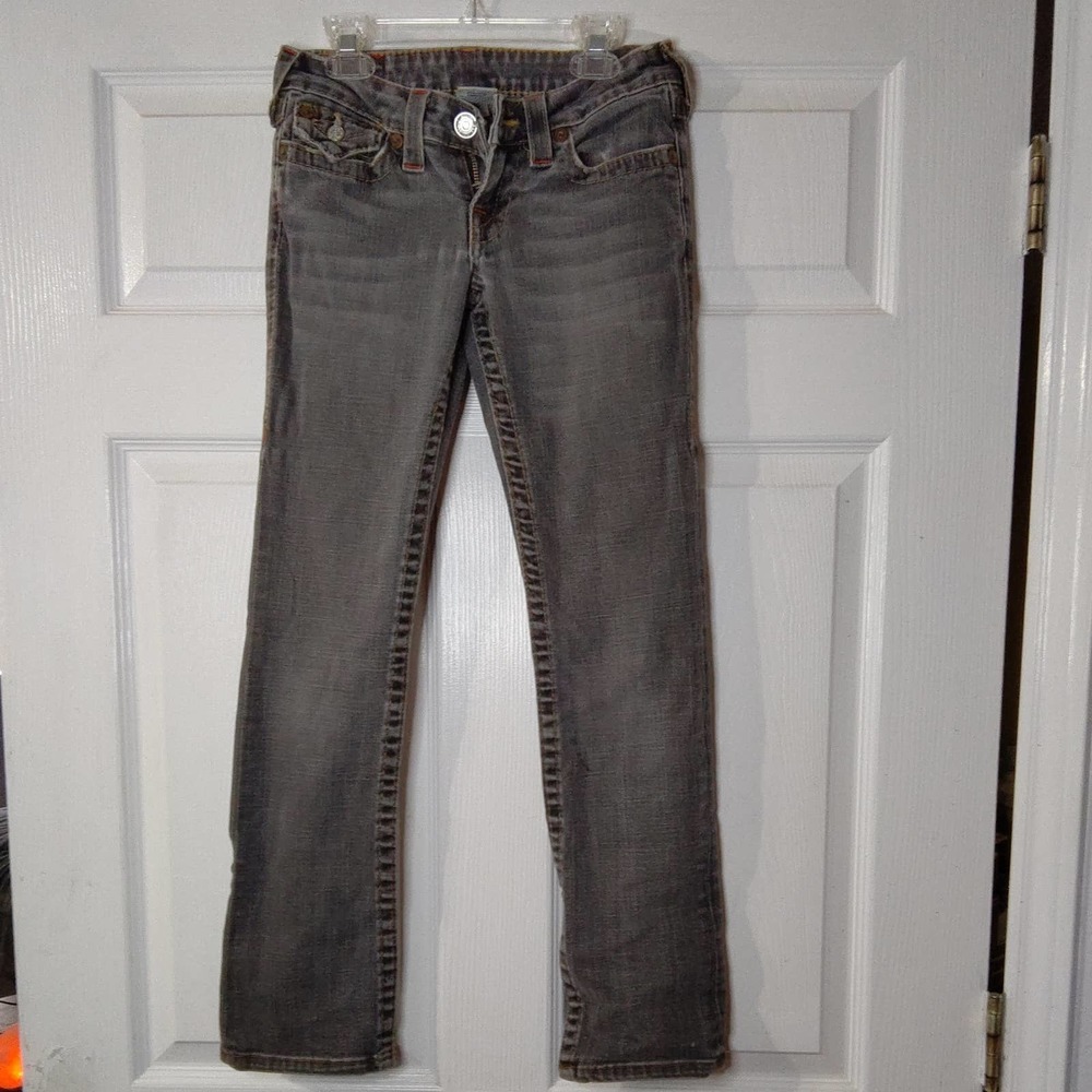 True Religion Gray Billie Straight Leg Jeans Contrast Stitch Size 26